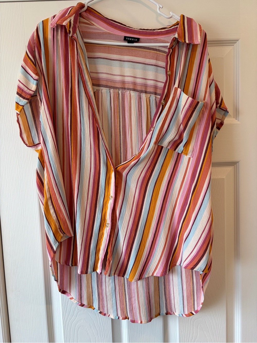 torrid Multicolor Striped Button-Down Shirt in Pink, Mustard & Blue